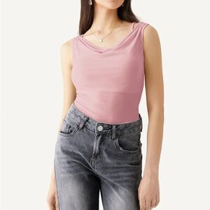 142OGL.- MilkyTender Tencel Cowl Tank - Rose Quartz. Size Small